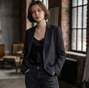 ​Ann Taylor LOFT Pinstripe Blazer - Black & White - Size 12 - Two-Button Jacket